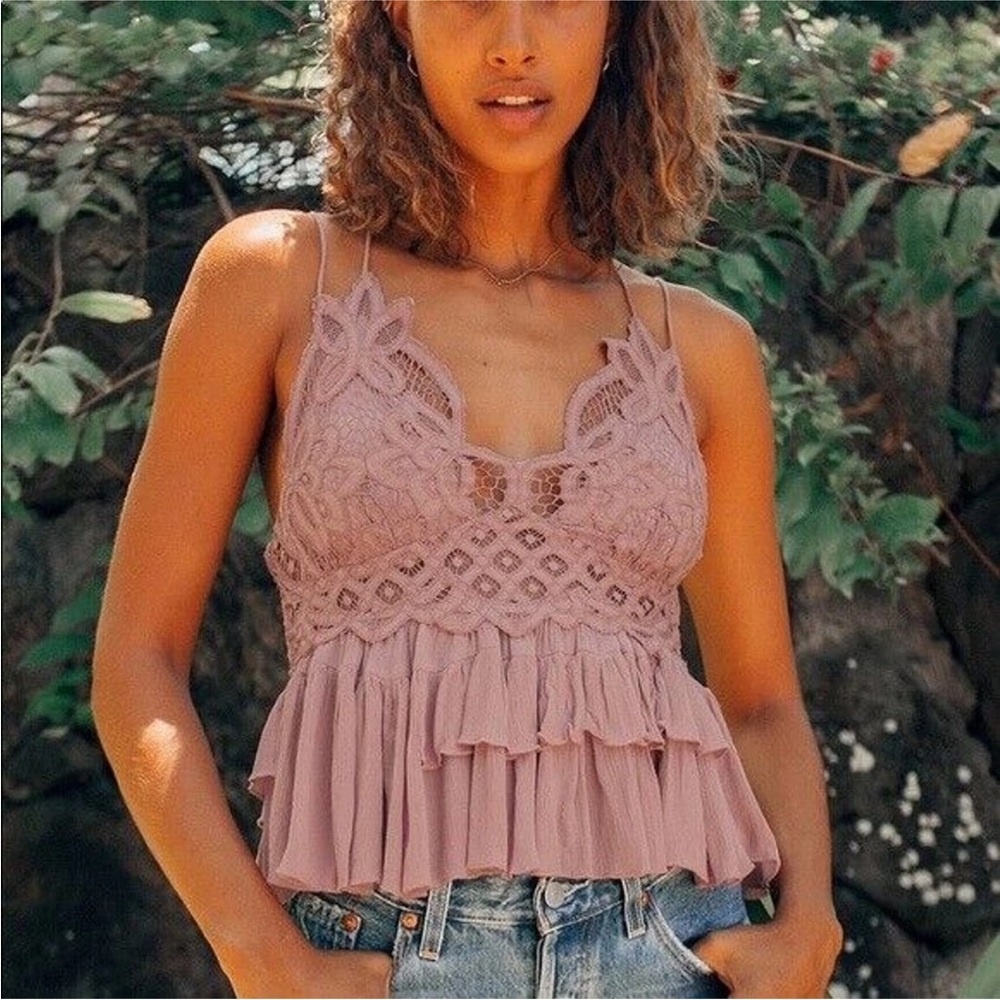 *Intimately by Free People Dusty Mauve Pink Adella Floral Tiered Hem Cami Top #X